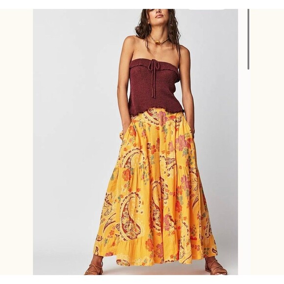 Free People We The Free Dawn On Me Cord Wide-Leg Pants Floral Paisley S 282871 - Picture 1 of 8